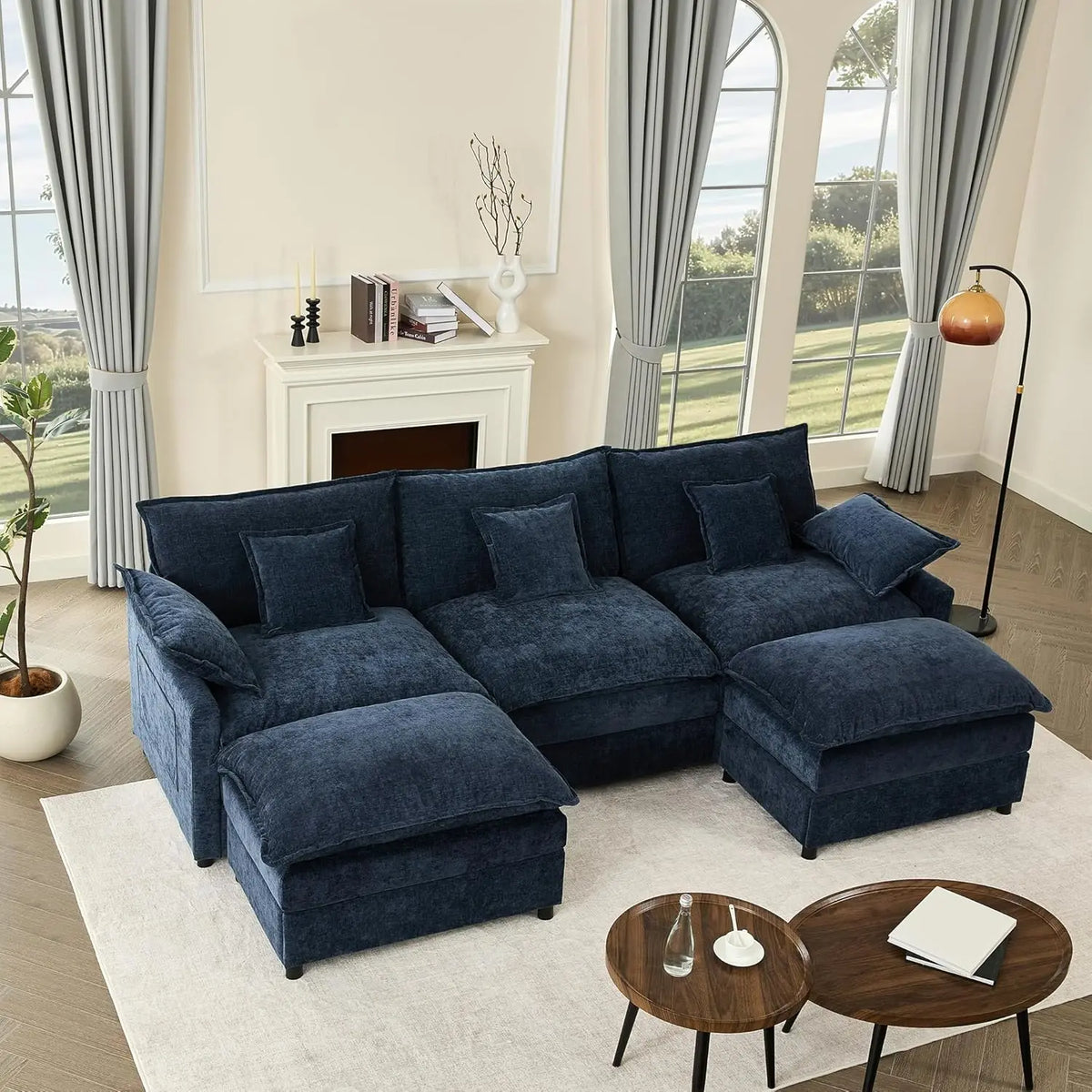 108" U-Shaped Modular Cloud Couch, Deep Seat, Chenille Black | Cloud Comfort, Couches for Living Room, Removable &, Customized